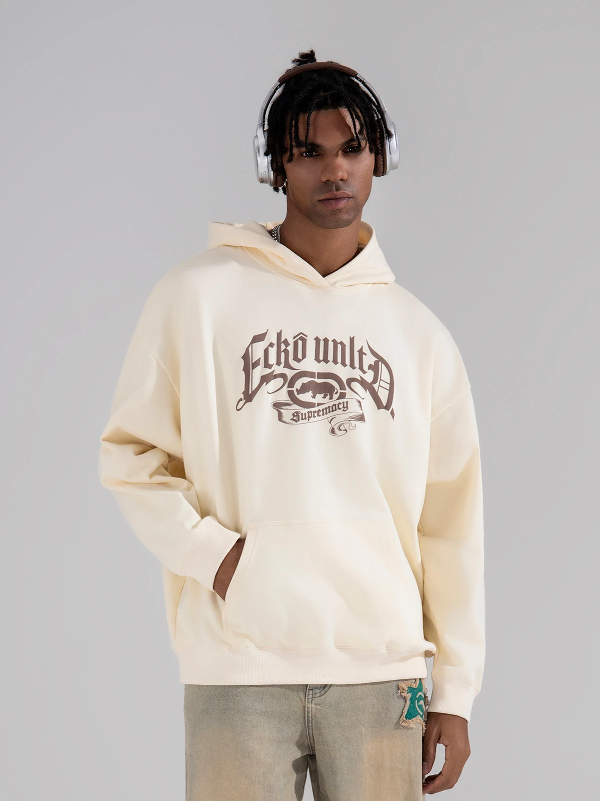

New Classic Street Cotton Loose High Quality Cotton Printed Gothic Font Men's and Women's Retro Hoodie