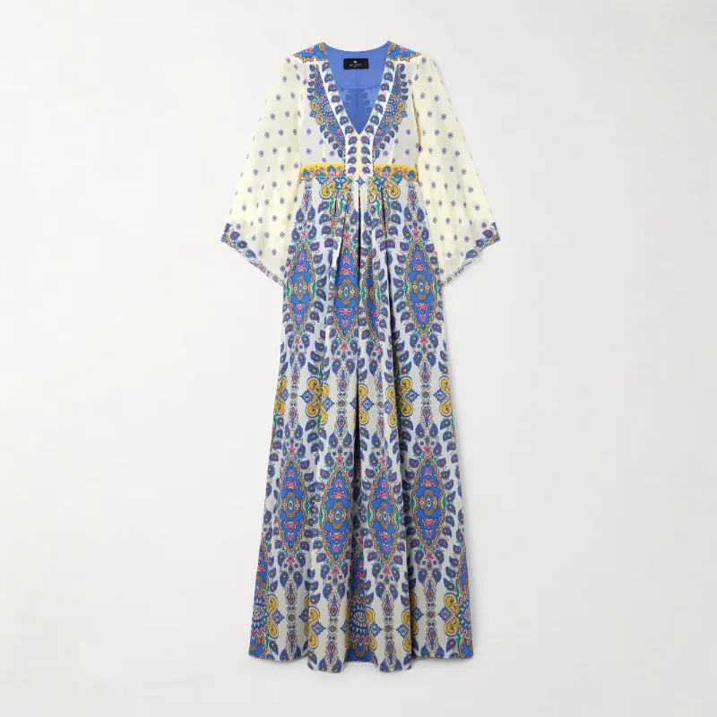 Dames zomer Boho bloemen maxi-jurk Vintage Y2K casual V-hals korte mouw lange jurk voor strandvakantie