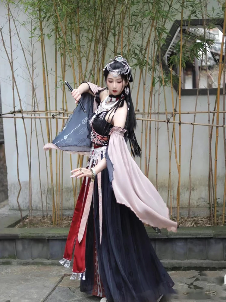 Women's Han Chinese Clothing Minority Ethnic Clothes Miao' S Hani Dancing Dress Exotic Style Costume Adult Miao Cosplay