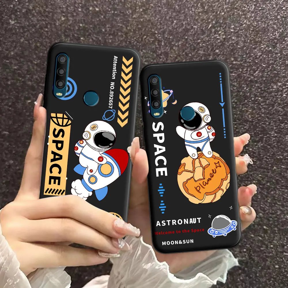 Capa de telefone de silicone macio TPU astronauta padrão bonito dos desenhos animados, capa de moda para Alcatel 3L, 1V 2020