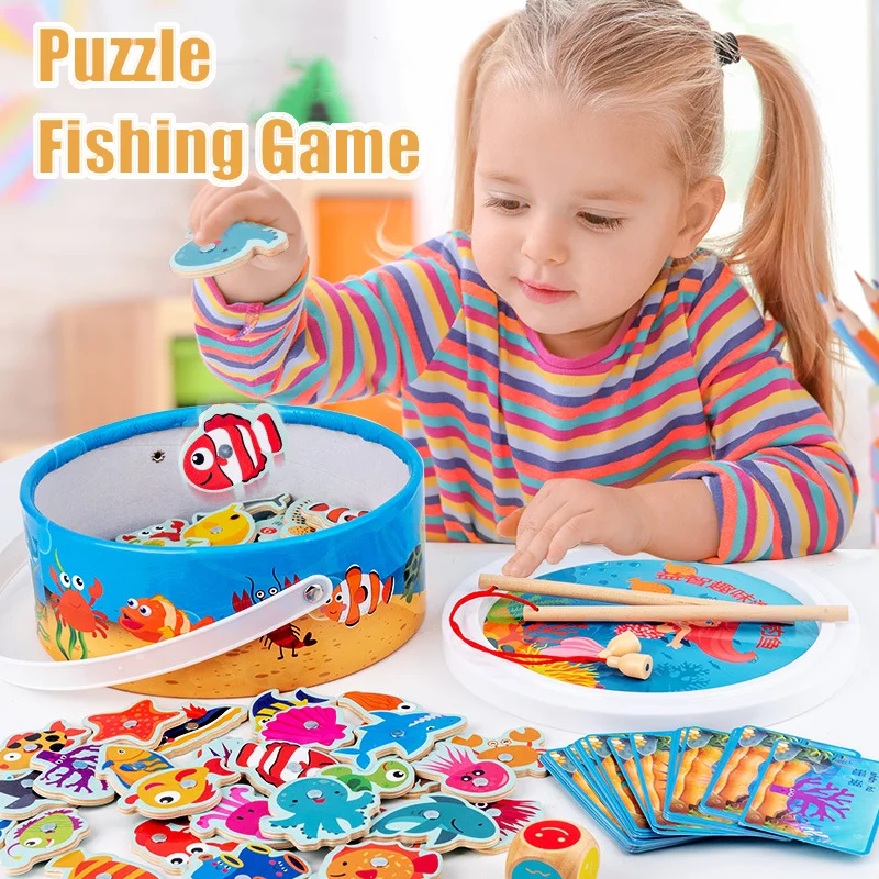 Magnetic Fishing Game Suitable For Young Children Wooden Letter Puzzle Maze Board Preschool ABC Capital Letter Matching Game