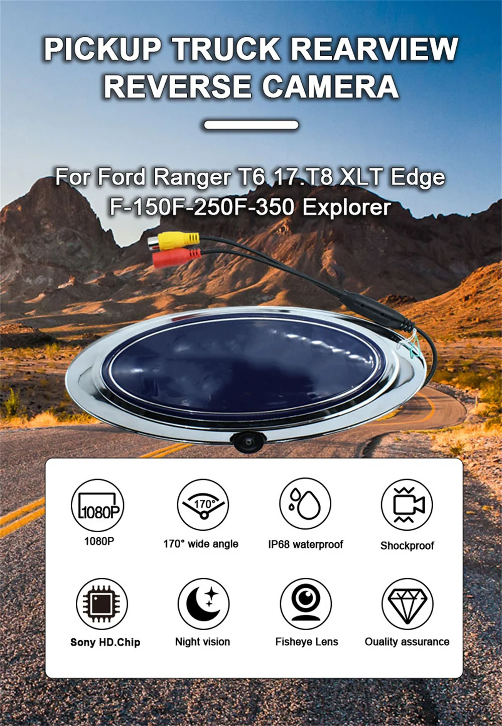 

Для Ford Ranger T6 T7 T8 XLT Edge F-150 F-250 F-350 Автомобильная камера AHD 1920x1080P автомобиля 170 ° Камера заднего вида с ручкой багажника пикапа