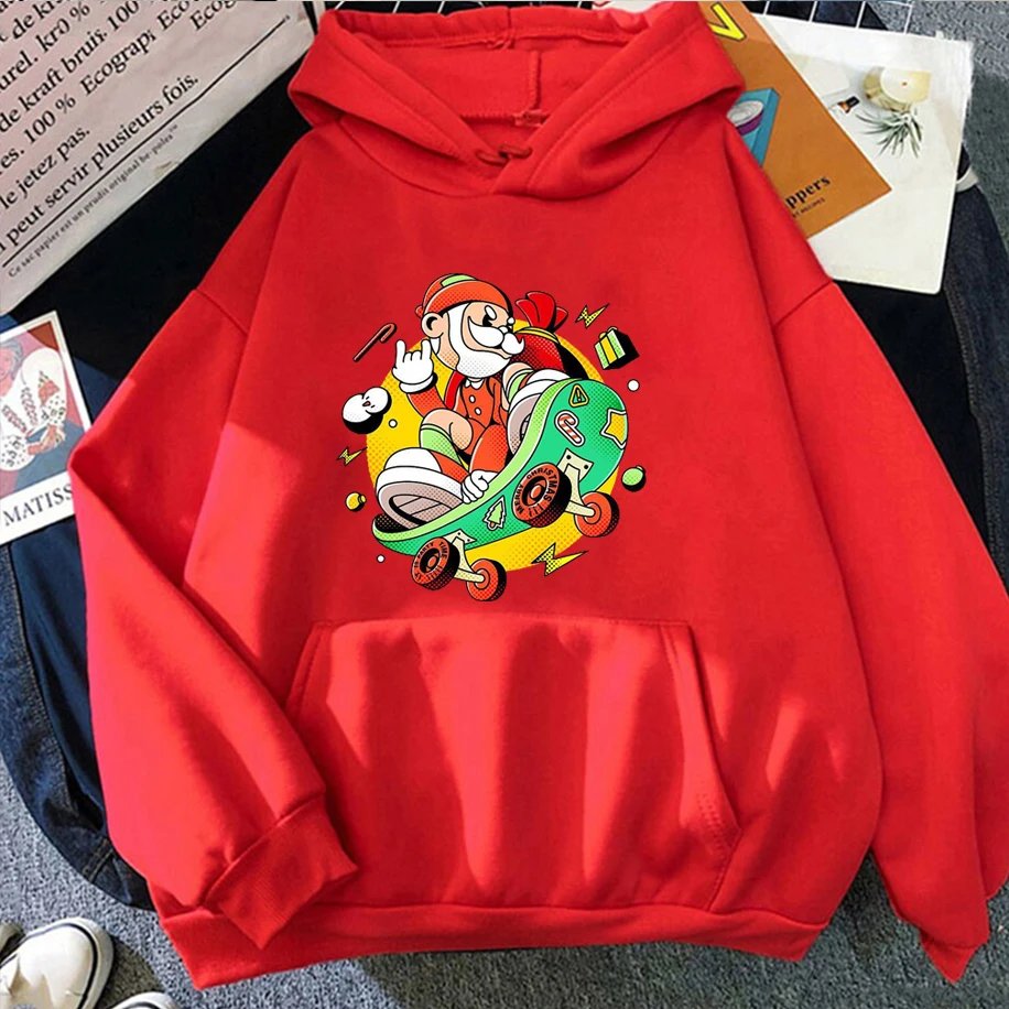

Cartoon Santa Claus Is Skateboarding Pattern Men Woman Hoodies Fashion Retro Harajuku Couple Sweatshirt Loose Casual Unisex Tops