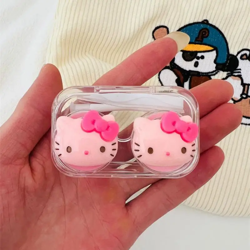 Anime Sanrio Hello Kitty Contact Lens Case Transparent Cartoon Kawaii Portable Nearsighted Contact Lens Case Girl Travel Gifts