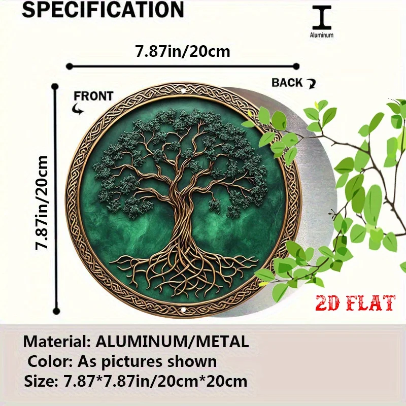[Celtic Knot Metal Wall Art] 1pc Round Aluminum Sign - Tree of Life Metal Tin Sign, Celtic Knot Design | 7.87x7.87