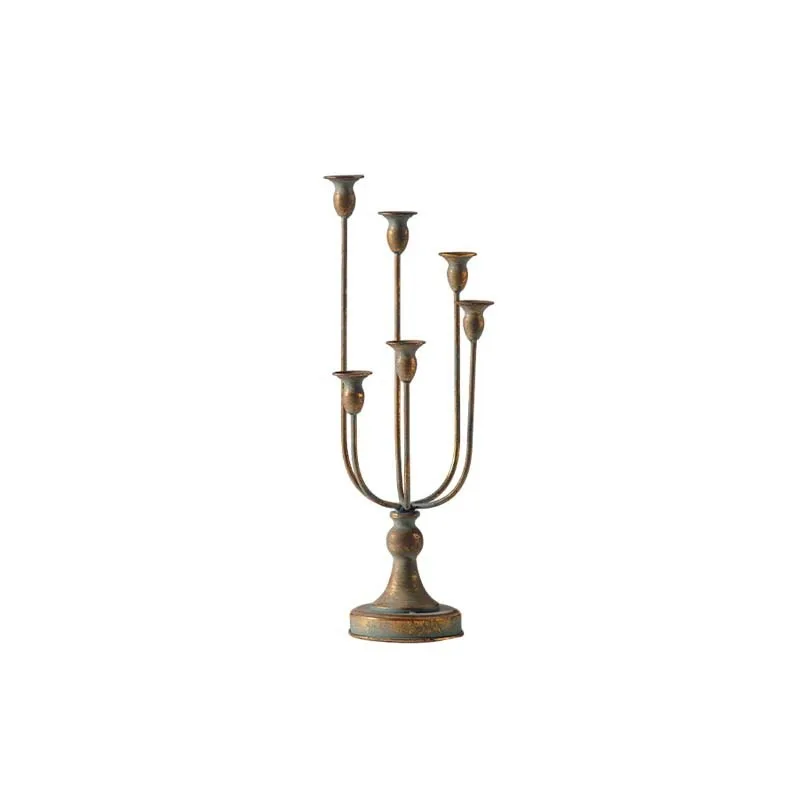 Fomex Industrial Style Imitation Copper Five-headed Candle Holder Ornament Romantic Candlelight Dinner Decoration Store Wedding