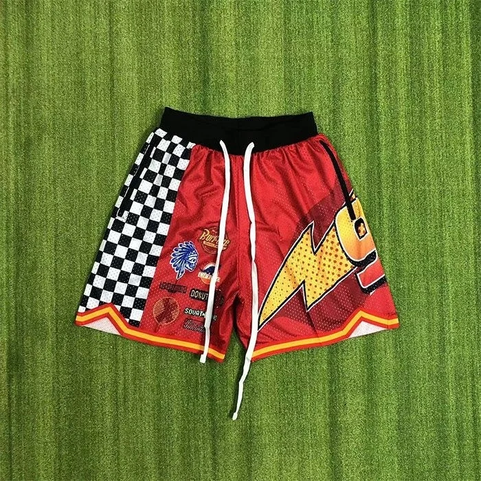 

Summer Sports Print Red Plaid Men's Shorts Outdoor Fitness Male Mesh Plus Size Casual Basketball Bottoms