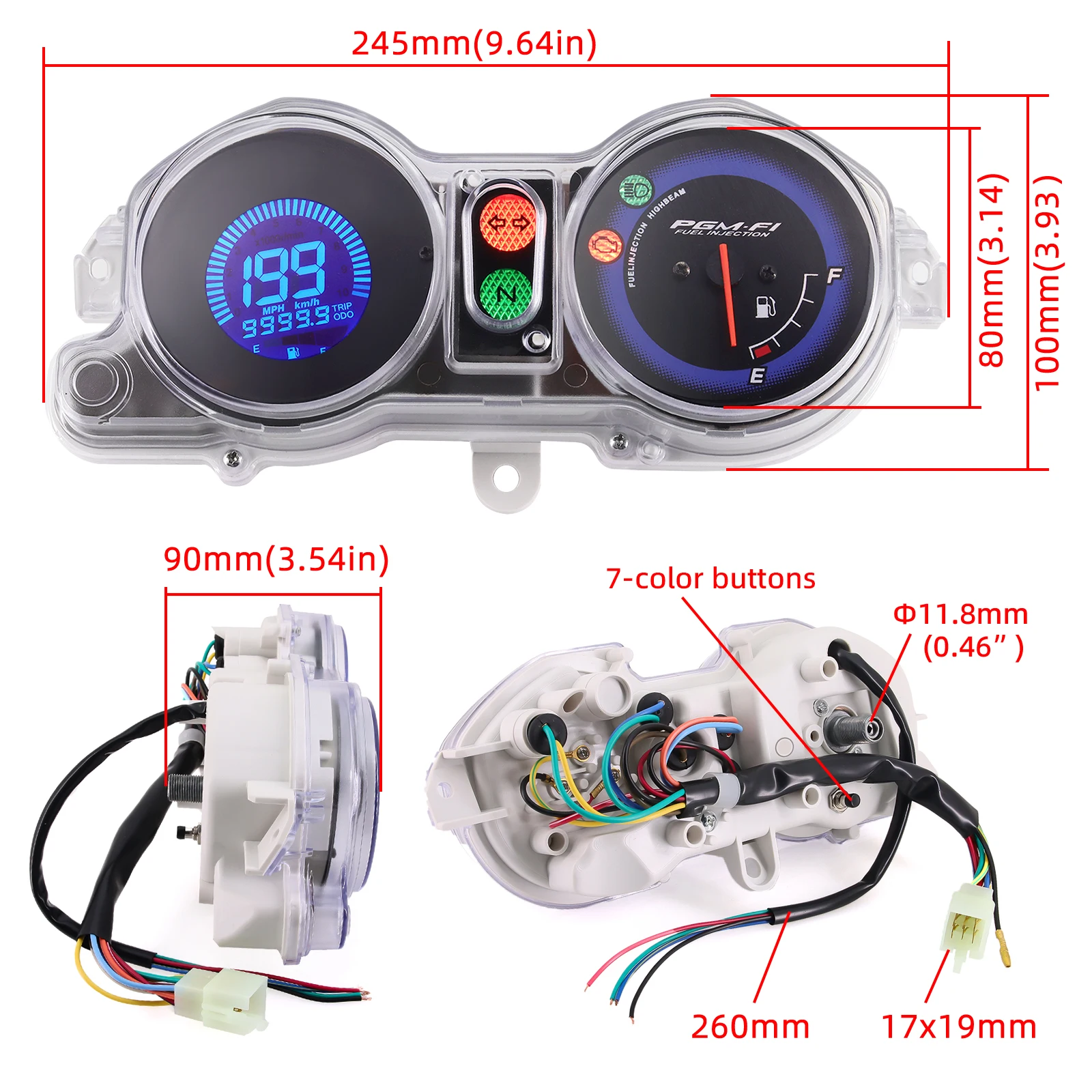 Universal 7 Colors Backlight LCD Motorcycle Digital Speedometer KM/H Fuel Level Dashboard Electronics with Turn Signal N Gear