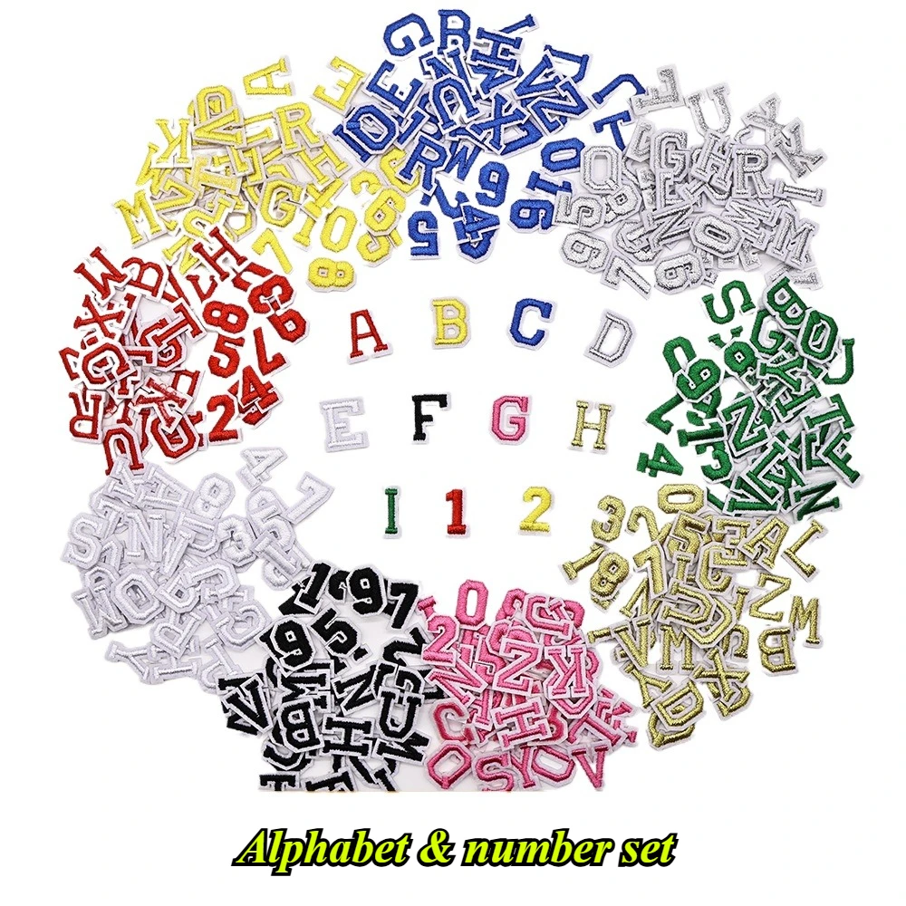Colored Letters Numbers Embroidered Iron-on Patches for Clothing Height 2cm White Edge 11 Colors Optional Alphabet Set Appliques