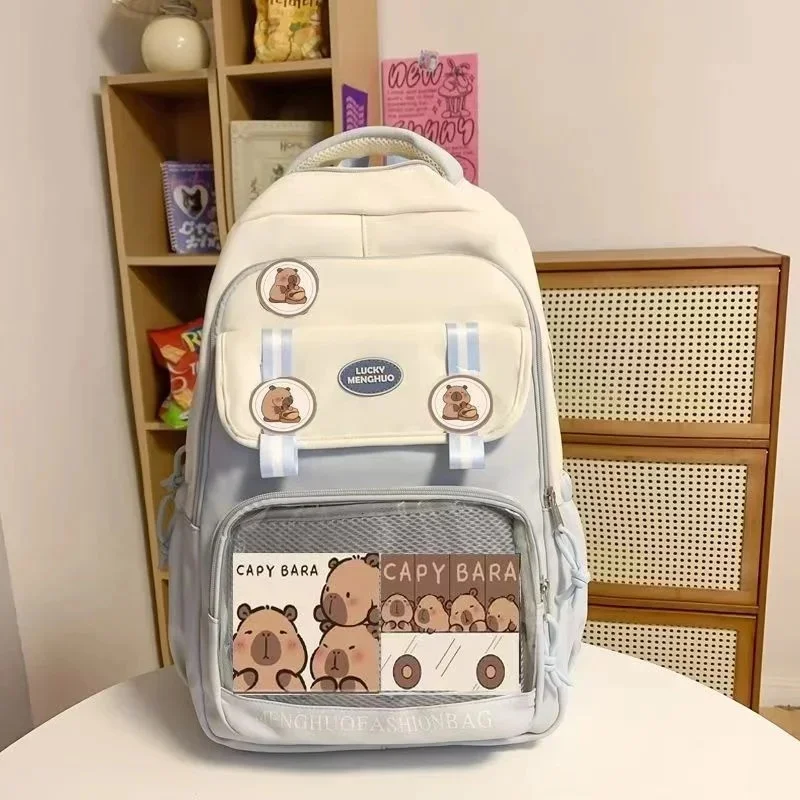 Cute Animal Capybaras Printed Teenage Bookbag Nylon Fashion Student Schoolbag Youth Travel Bag Shoulder Bag Girl Boy Gifts