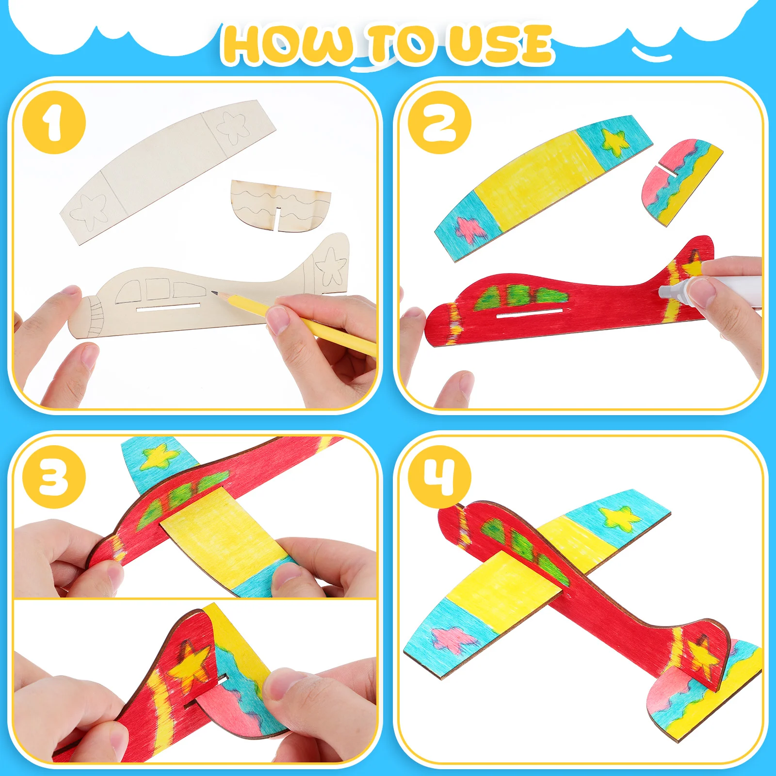 20 Stück leere Holzflugzeuge für Kinder, DIY-Spielzeug, Flugzeug, unbemaltes Flugzeug, Malerei, unvollendete Kinderflugzeuge aus Holz