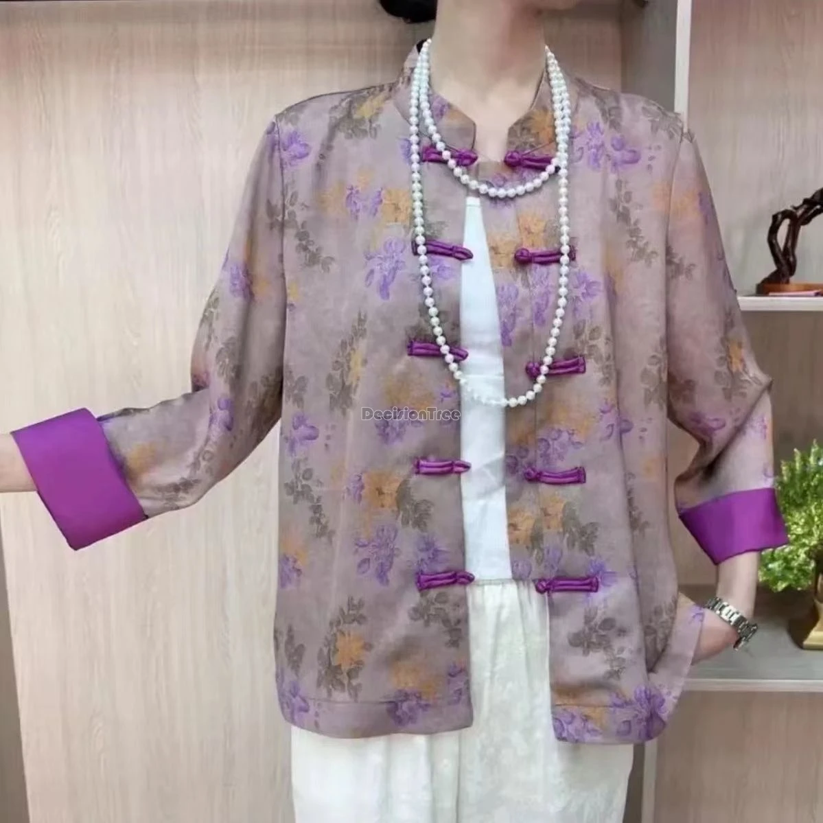 2025 vintage chinese style classic tang suit coat unique butterfly flowers printing coat temperament leisure versatile daily top