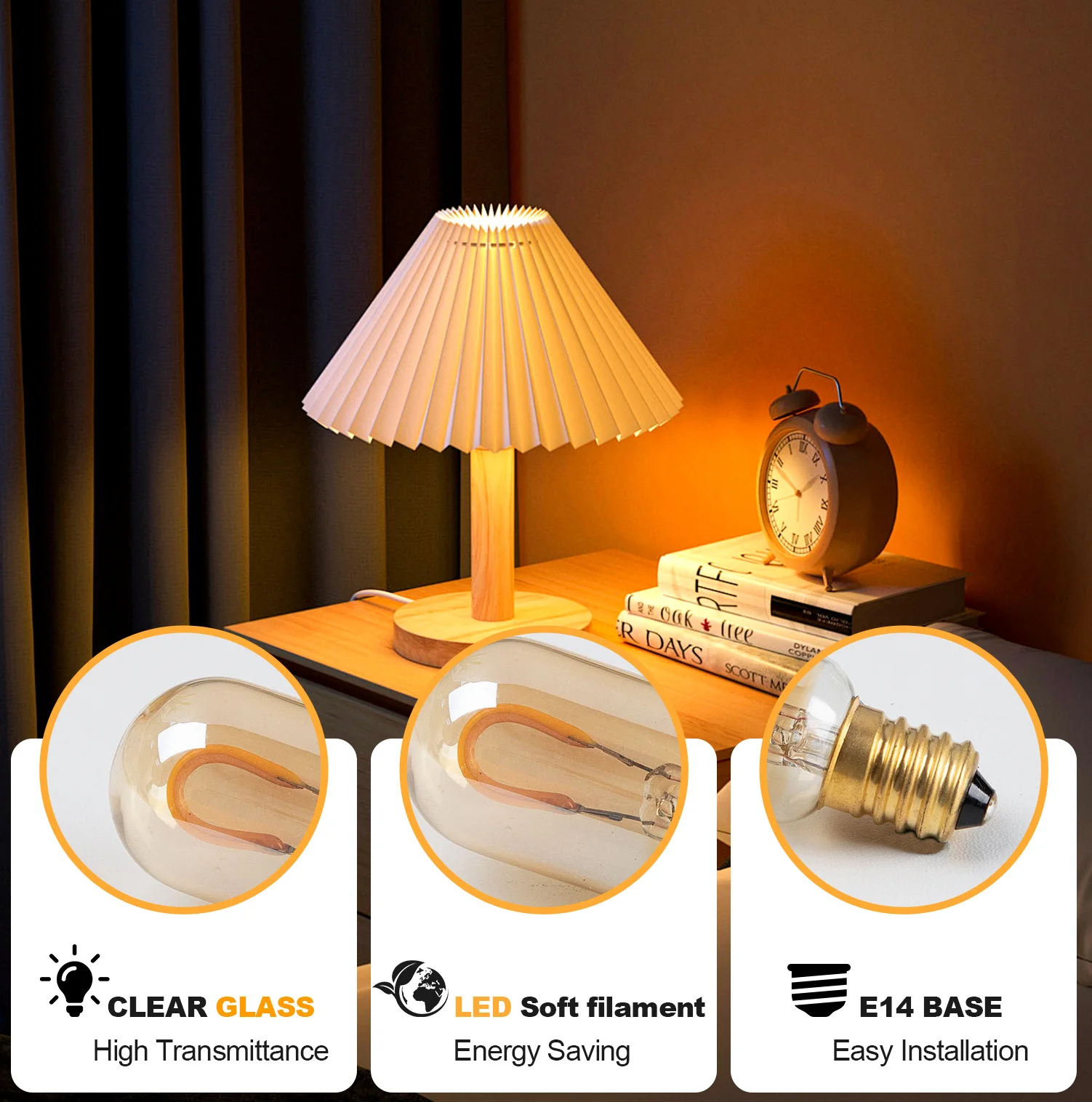 6 قطعة لمبة LED خمر T22 العنبر اديسون ضوء لمبة 1 واط 220 فولت عكس الضوء 2200 كيلو الديكور مصباح LED E14 E12 استبدال أمبولات الزجاج