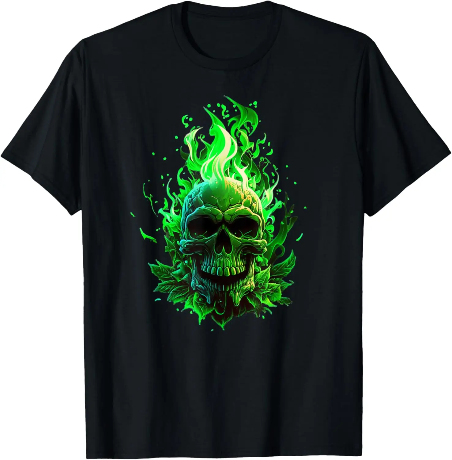 

Flaming Green Skull Graphic T-Shirt