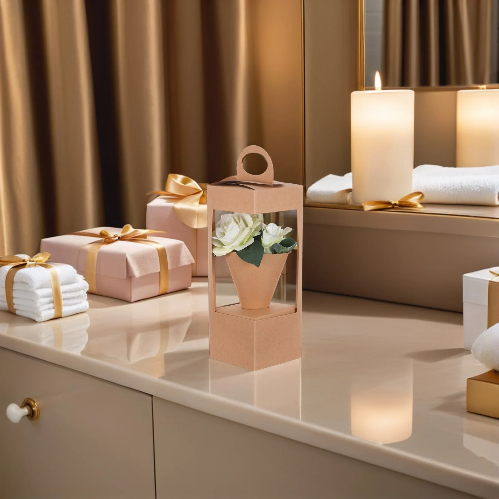 10 個の紙の花かごハンドル付き素朴なドライフラワーアレンジメントボックス結婚式パーティーイベントギフトポータブル花