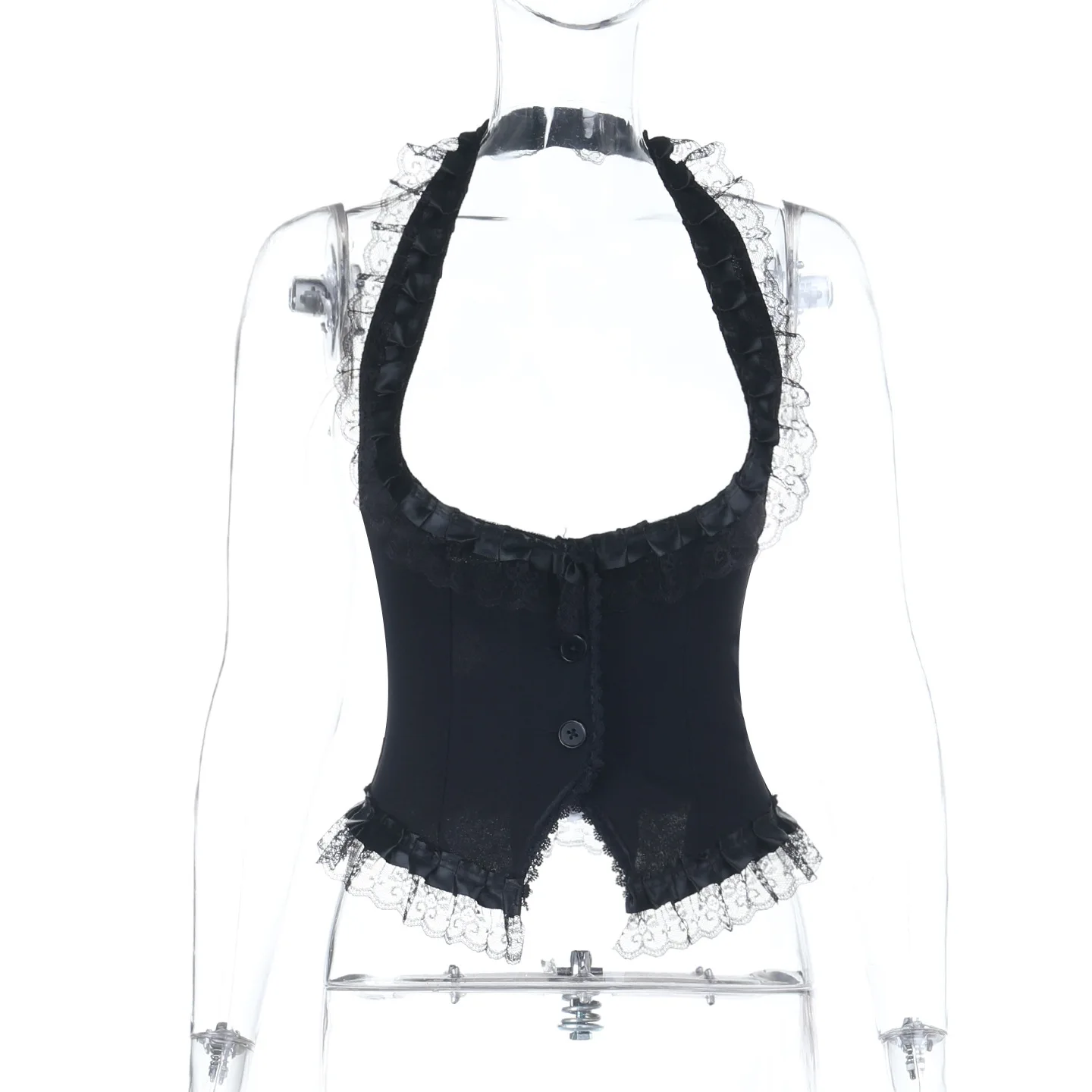 Goth escuro vintage halter renda guarnição espartilho topo para mulheres halloween roupas góticas sem mangas sem costas recortadas topos casaco dia das bruxas