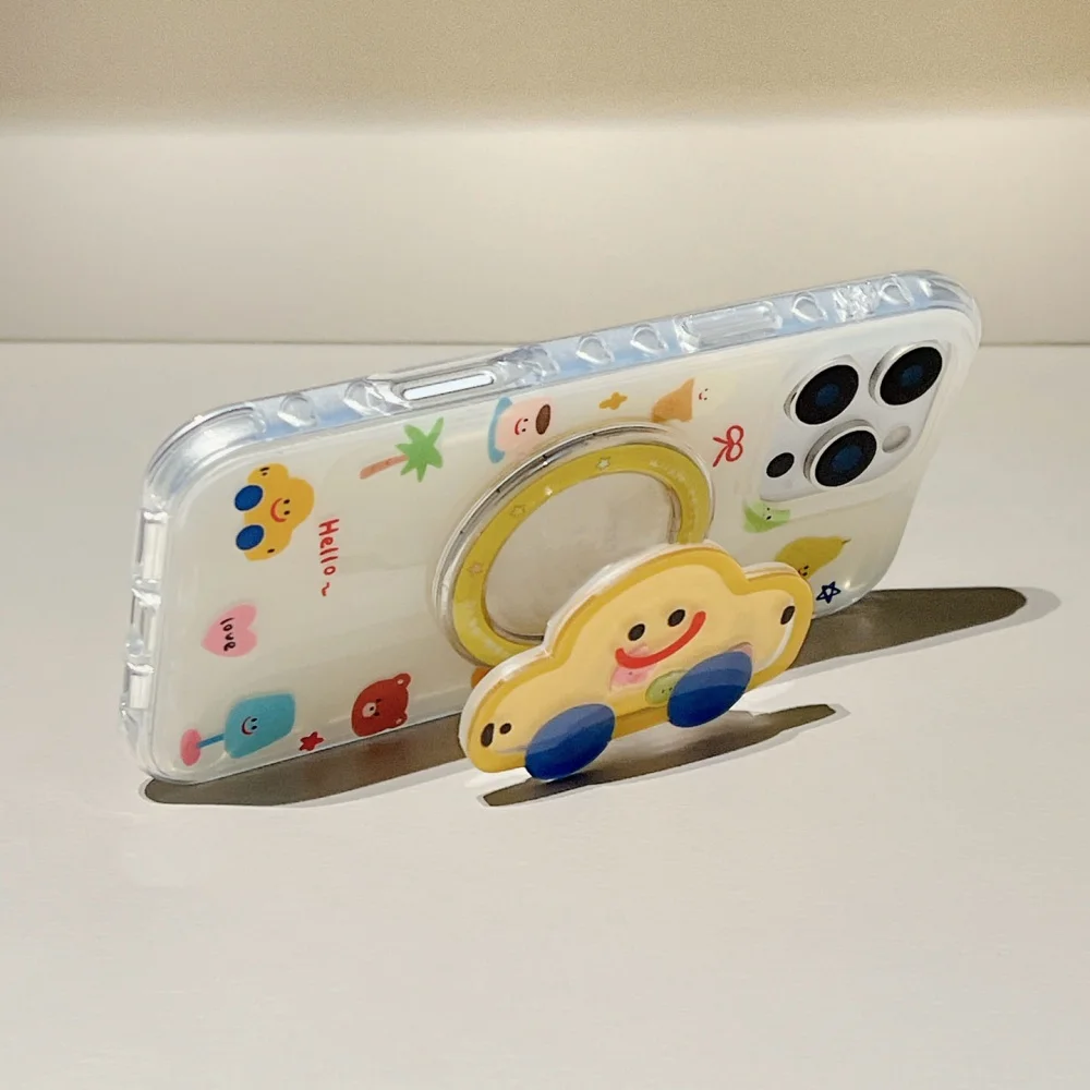 Bonito dos desenhos animados areia movediça shake carro para magsafe griptok titular telefone anel de dedo suporte para iphone 15 menina suporte