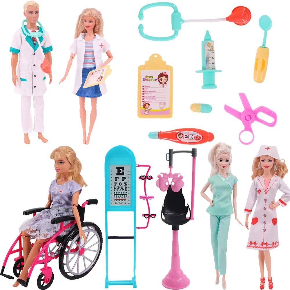 Doll Clothes Accessories Plastic Medical Equipment For barbies Doll Mini Wheelchair 1/6 BJD Dolls Nurse Uniform,Children's Toys