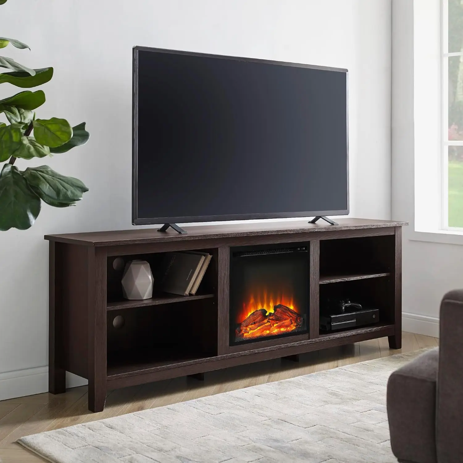 Wren Classic 4 Cubby Fireplace TV Stand for TVs up to 80 Inches, 70 Inch, Espresso