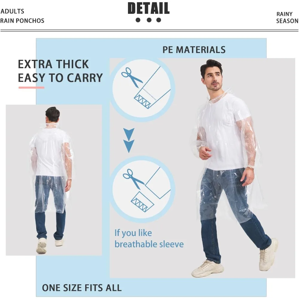 عائلة عباءات المطر للاستعمال مرة واحدة 6 عبوات/بالغين 4-10 عبوات/أطفال 6 عبوات-50% أكثر سمكًا مع الأكمام #4