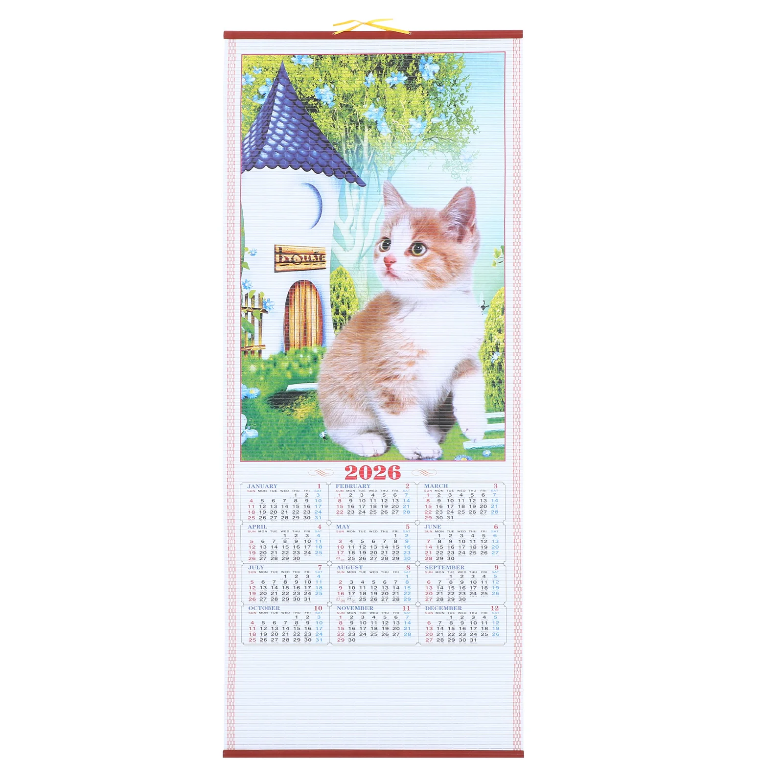 

2026 Horse Year Calendar Faux Rattan Hanging Scroll Lunar Wall Decor For Home Office Chinese Zodiac Tearable Art Large Print