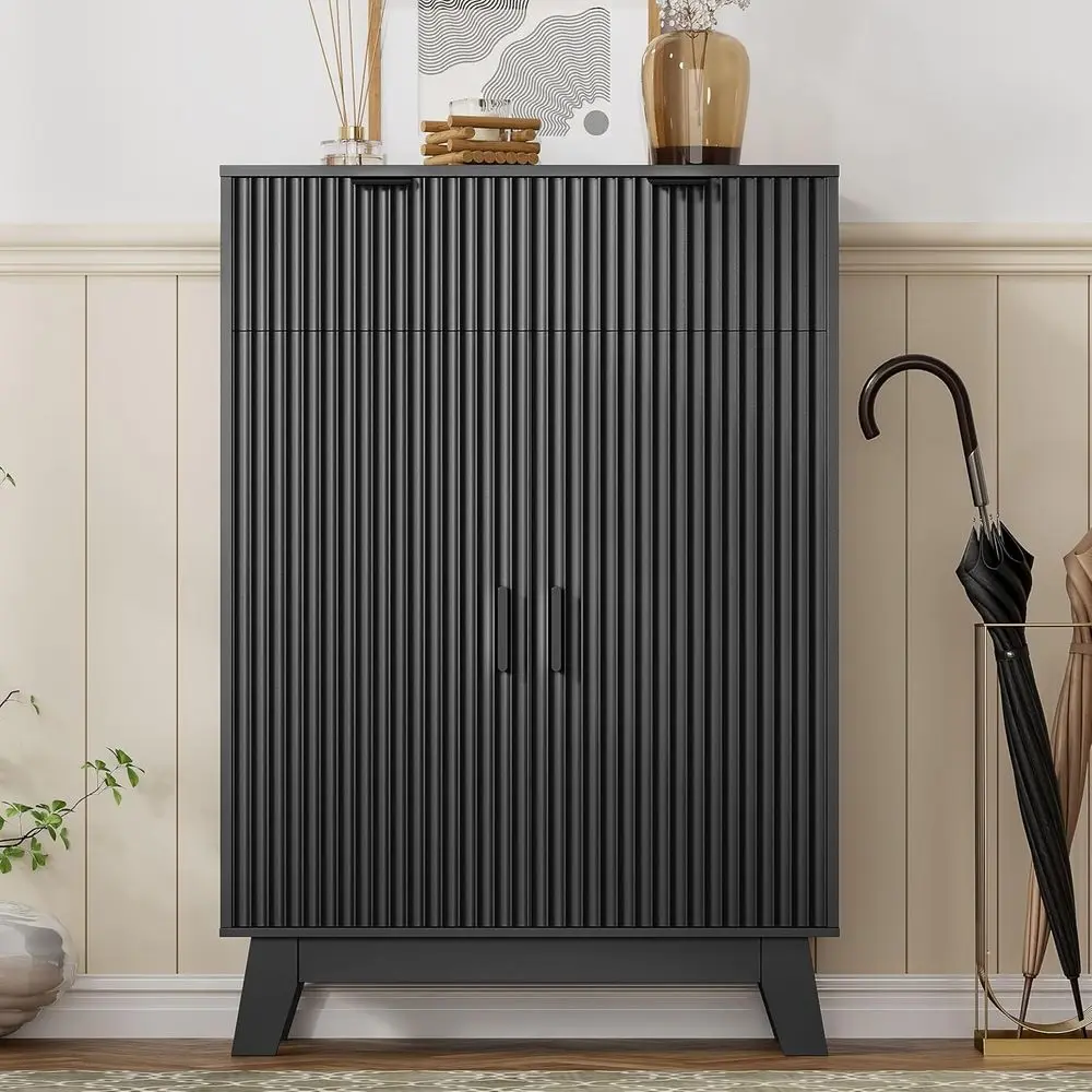 خزانة أحذية مكونة من 4 طبقات للمدخل مع درجين، رفوف قابلة للتعديل، تصميم نحيف باللون الأسود #1