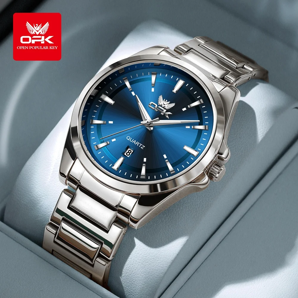 OPK 6068 Elegance Women Men Original Quartz Movement Watch Calendar Window Steel Strap Luminous Function Watch For Men Women