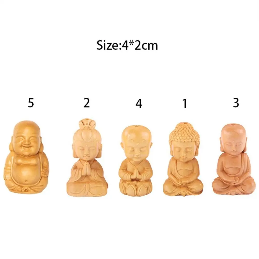 Statua di Buddha in legno bosso cinese intagliato muslimy Little Monk figurine Home Decor Car Ornament