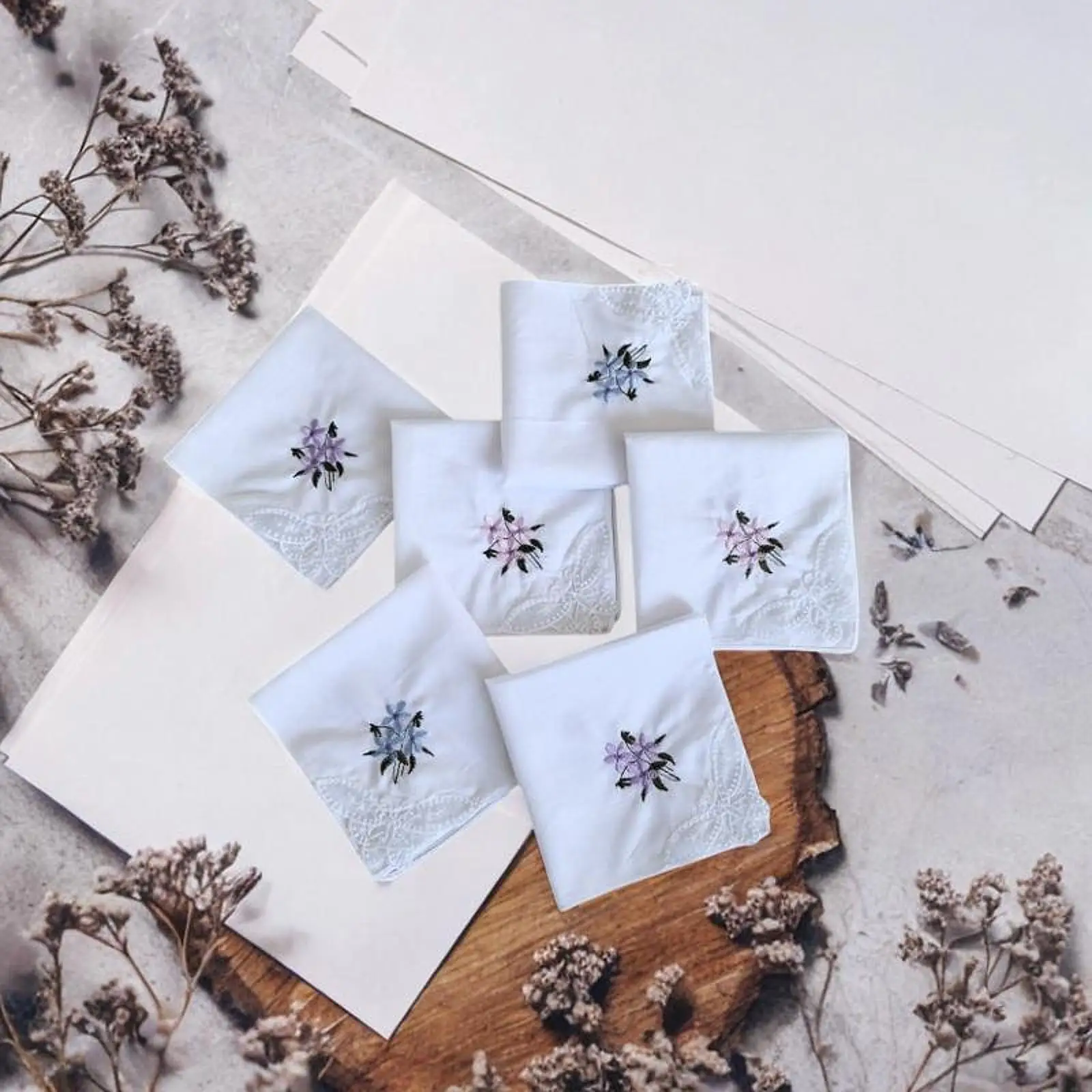 6 Pieces Cotton Handkerchiefs for Women Bandanas Gift for Wedding Party Hanky