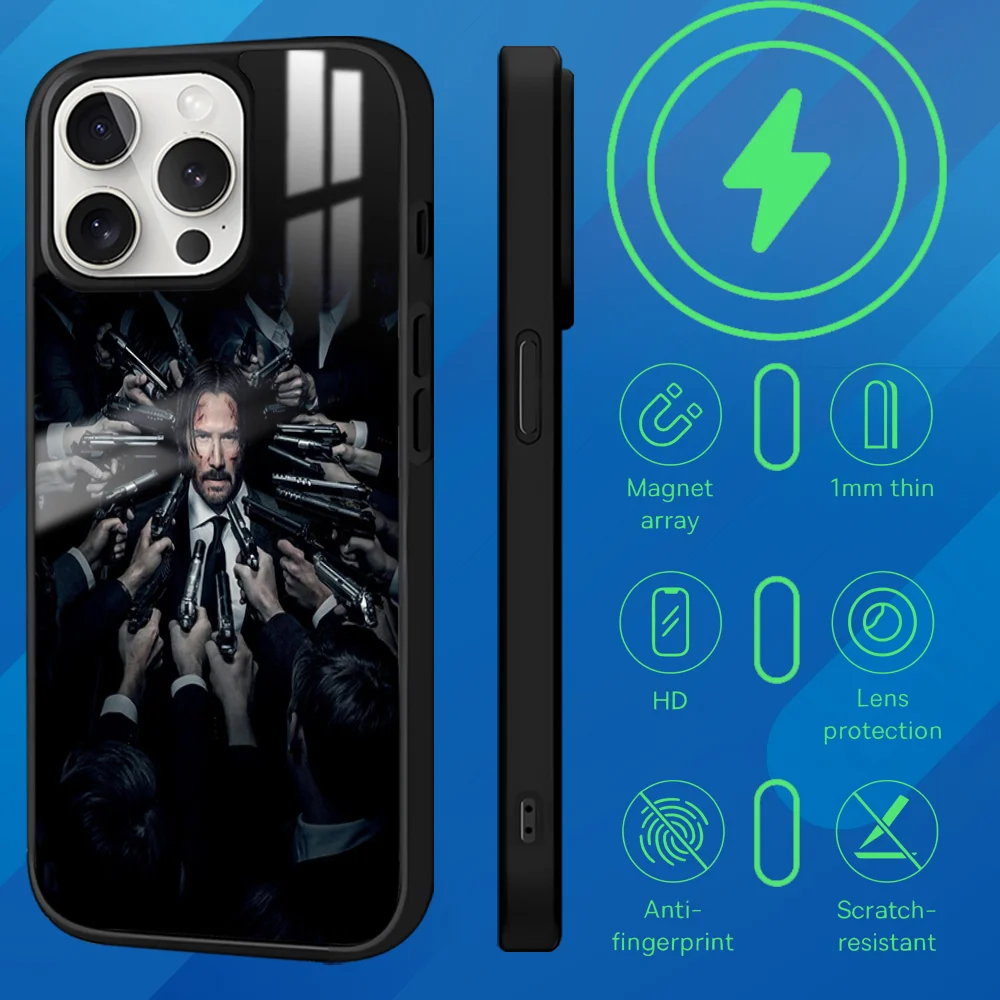 Film J-John Wick Magnetic Phone Case For iPhone 15 14 13 12 11 Pro Max Plus Mini Mirror Wireless Magnetic Cover Magsafe Case