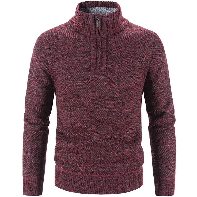 Men's fall and winter models knitted sweater stand-up collar simple loose padded thickened sweater jacket - Image 2