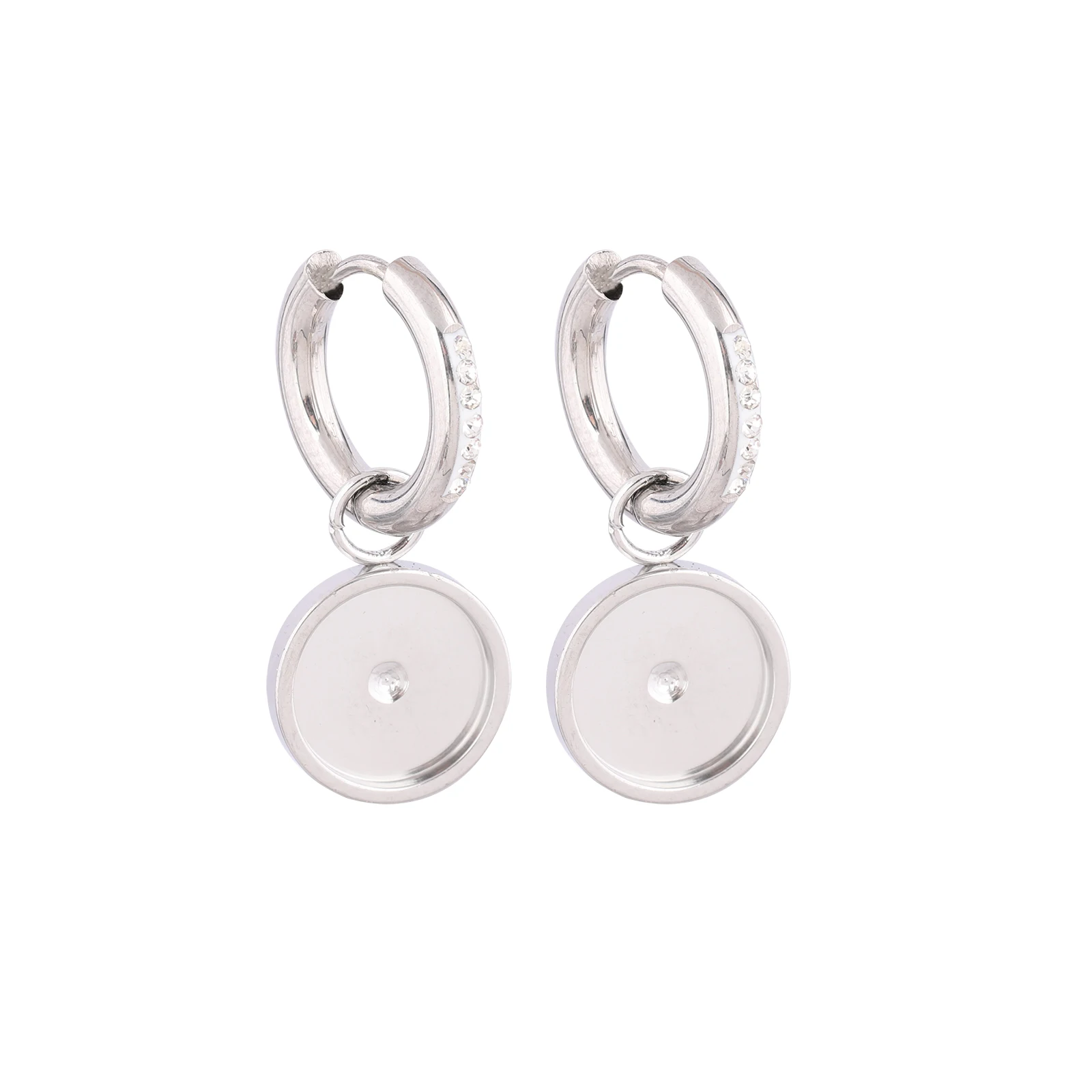6 Stück Edelstahl Strass Creolen Ohrring Basisrohlinge passen 10 mm Cabochon Ohrringe Lünette Einstellungen Diy Schmuckzubehör
