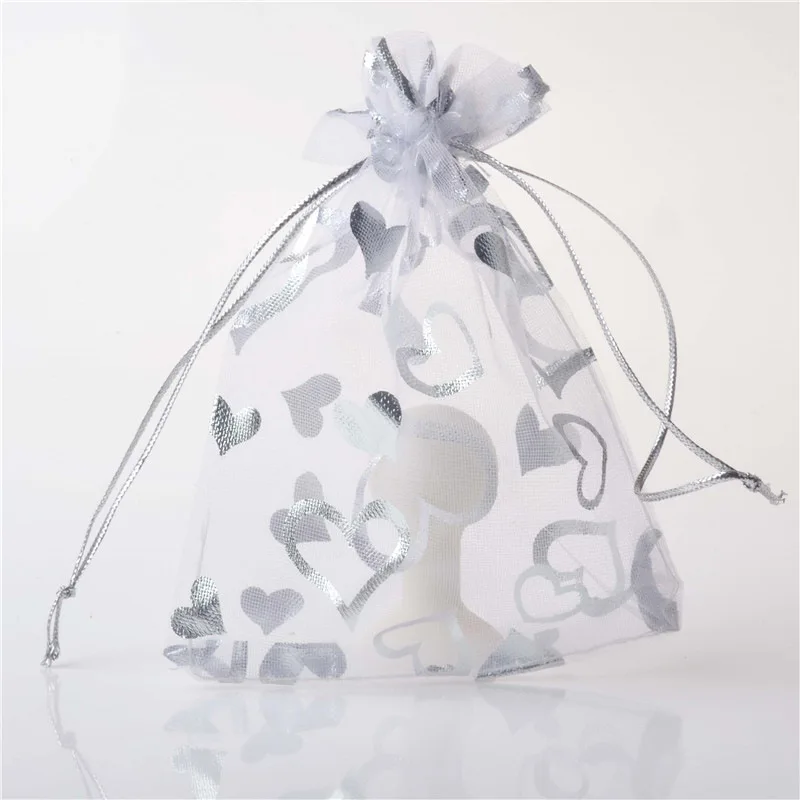 100pcs/lot 15x20cm Wedding Decoration Favor Gift Pouches Hearts Organza Bags Jewelry Accessories Storage Bag 8 Colors