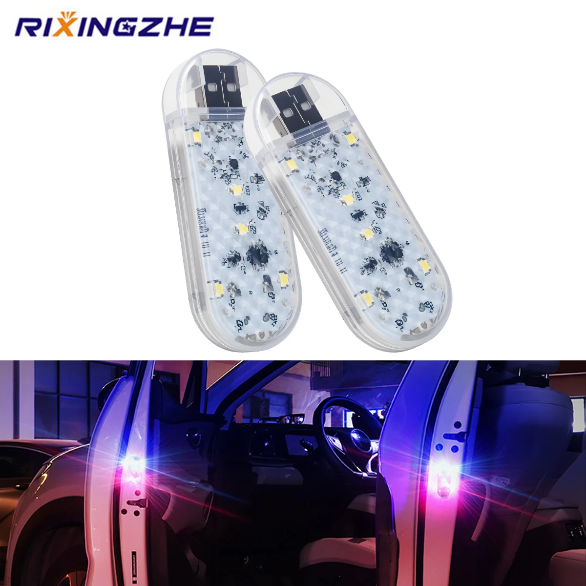

2/4PCS Car Door Warning Strobe Light USB LED Ambient Light Wireless Foot Light Mini Decoration Environment Light Atmosphere Lamp
