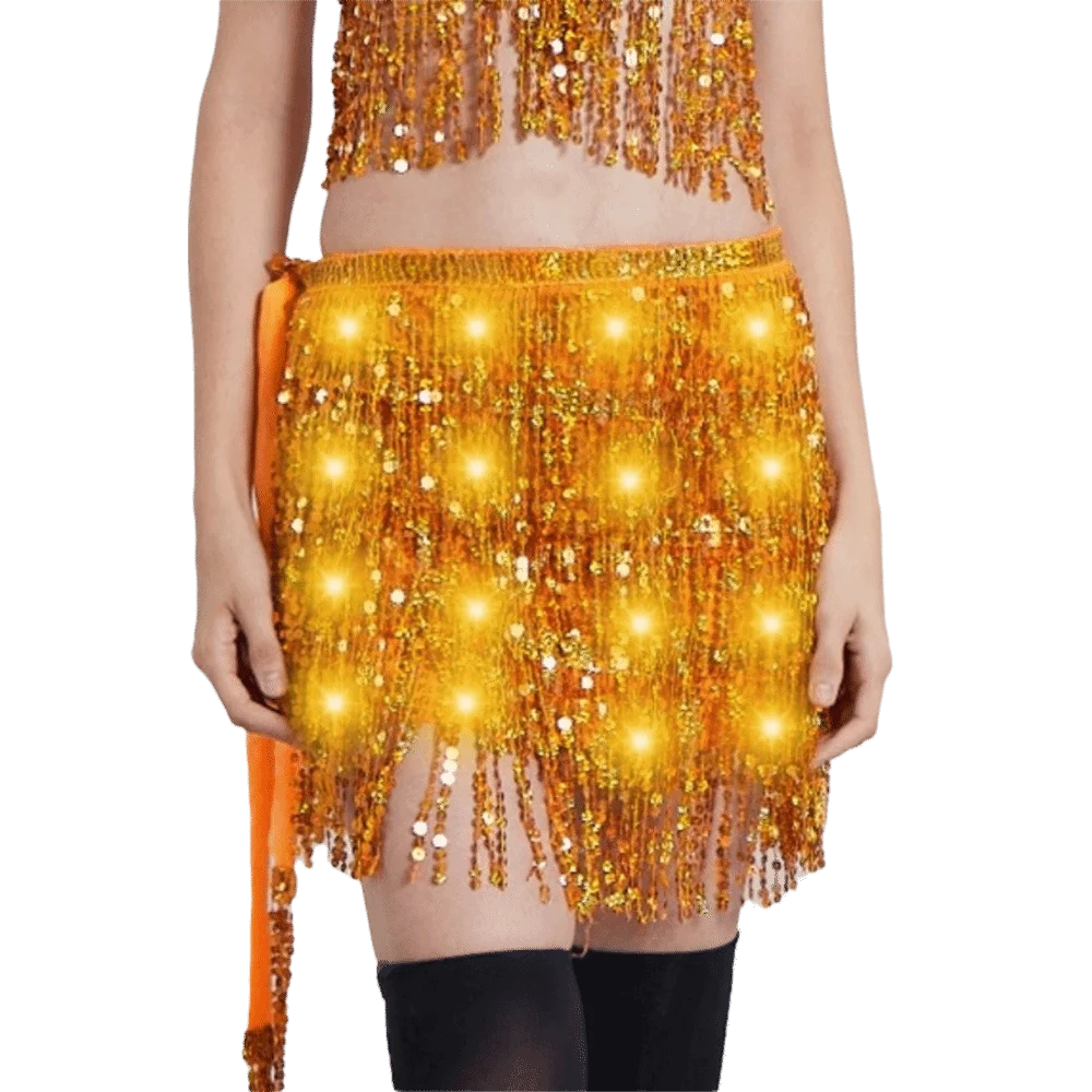 

Belt Wrap Belly Dance Hip Scarf Star Fringe Shiny Light Up Hip Scarf Lace-up Halloween Christmas LED Sequin Tassel Skirts