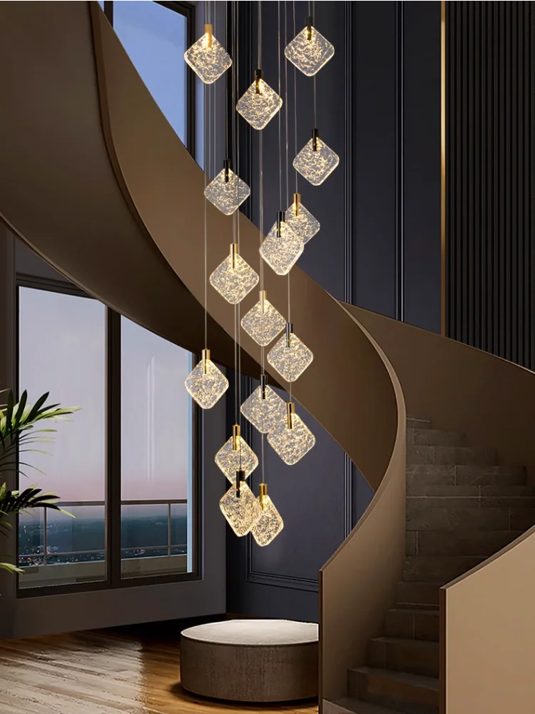 

Modern LED Chandelier Golden Duplex Attic Living Room Staircase Long Crystal Chandelier Hotel Staircase Decoration Pendant Lamp