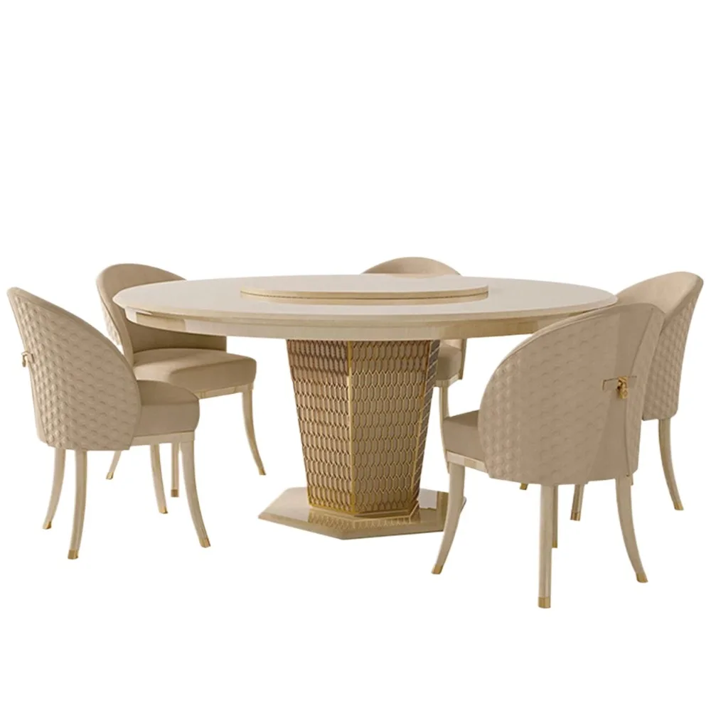 

Dining table round marble dining table and chair combination household dining room furniture with turntable size