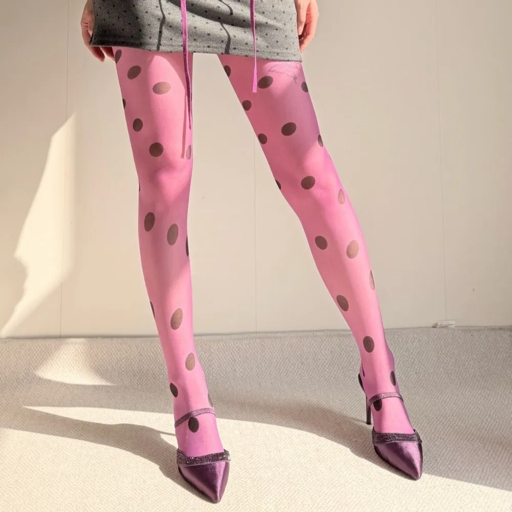 Colorful Polka Dot Stockings Elastic Seamless Large Dot Pantyhose Slimming Breathable Y2K Retro Silk Stockings Cosplay