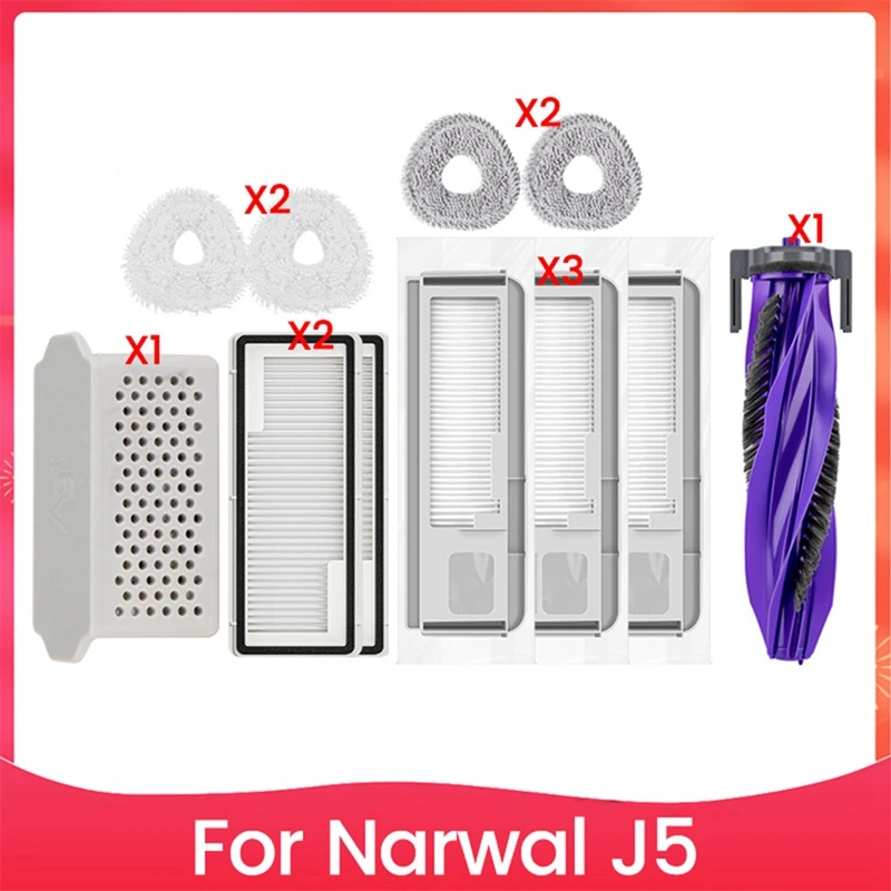 11PCS Main Brush Mop Cloth Filter Dust Bag And Silver Ion Kit For Narwal J5 Sweeping And Mopping Robot Replacement Parts