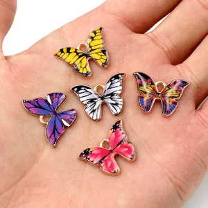 10 pçs / lote 21x15mm pingente de borboleta colorido pingente esmalte metal pequeno charme colar pulseira faça você mesmo acessórios para fazer joias 10 principais vendas borboleta metal aplique - №7