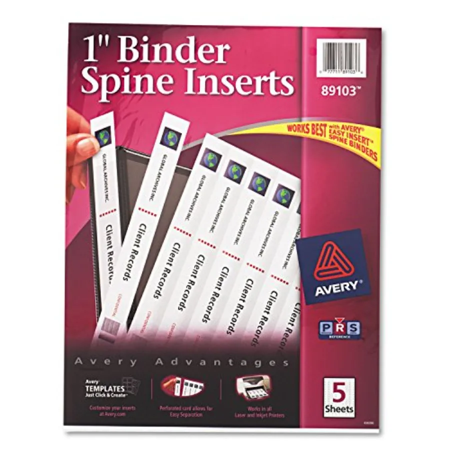 

89103 Binder Spine Inserts, 1-Inch Capacity, 40/PK, White