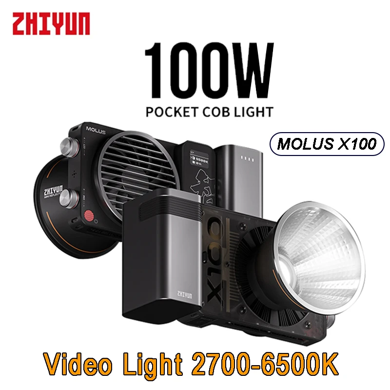 

ZHIYUN MOLUS X100 100W 2700-6500K Bi-color COB Video светильник для фотостудии LUX CRI96 + TLCI97 + Портативный карманный мини-телефон