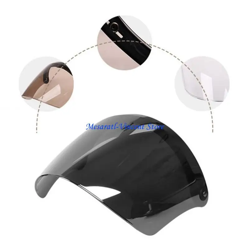 A70F Universal 3-Snap Open Face Helmet Visor 3/4 Helmet Visor Shield Helmet Accessory