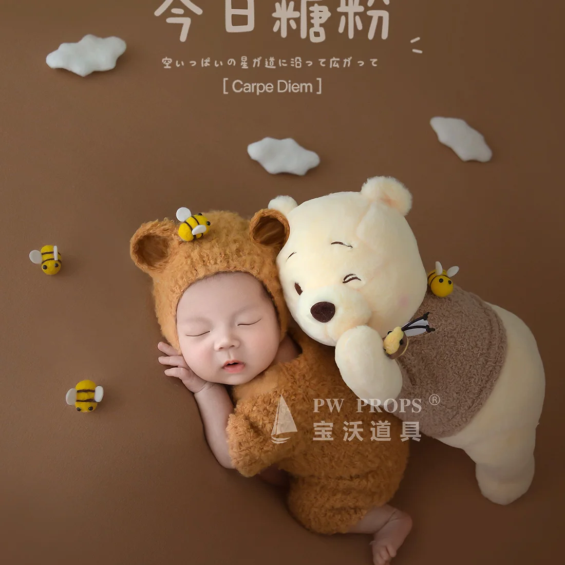 Vintage Knitted Baby Teddy Bear Footed Romper Onesie Set Newborn Photography Props Infant Layette Outfit Photo Shoot Clothing
