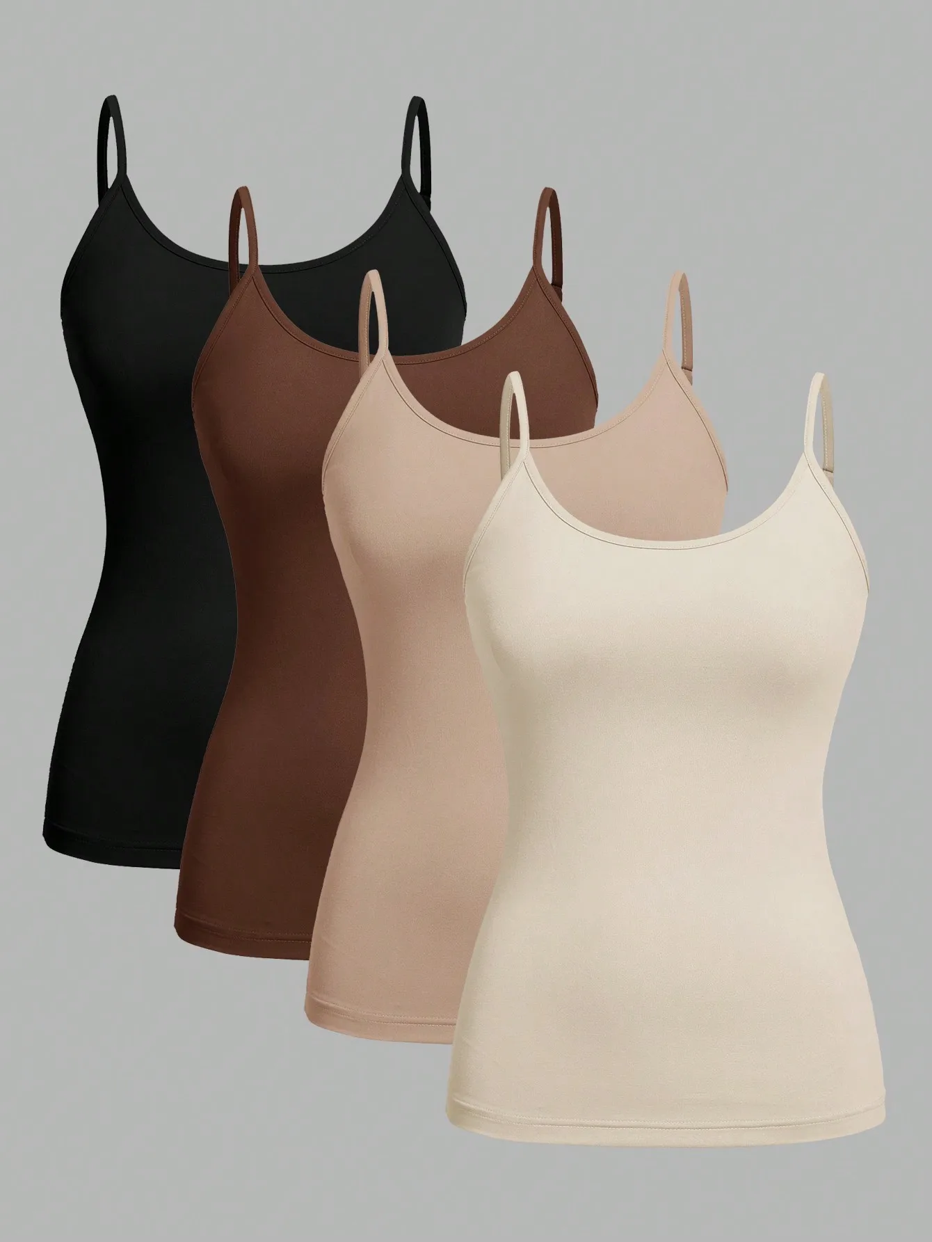 Camisole Tops Solid Color Sleeveless Strap Basic Tank Set for Women - 4 pieces-2