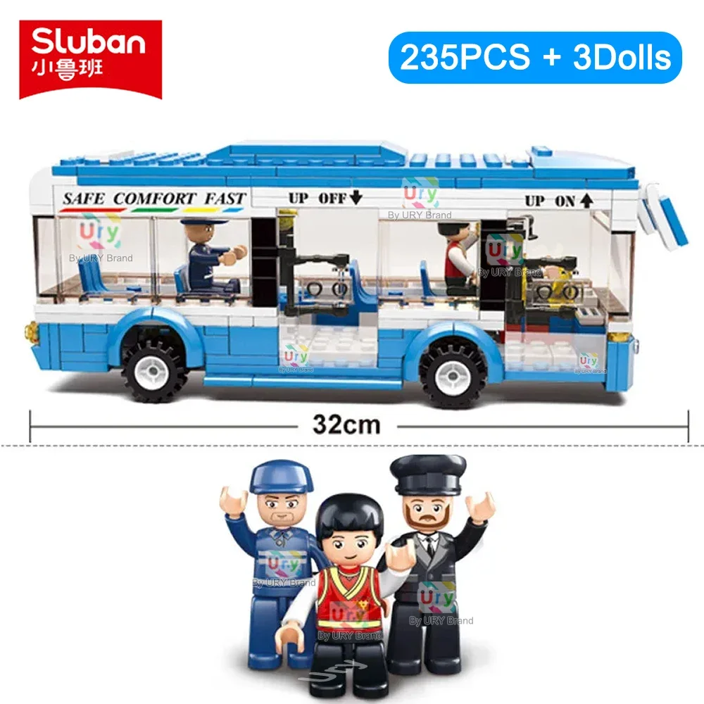 City Traffic Car Green Blue Passenger Bus Station Single-Deck Public Set Figures Model Building Blocks DIY Toys for Boys Gifts