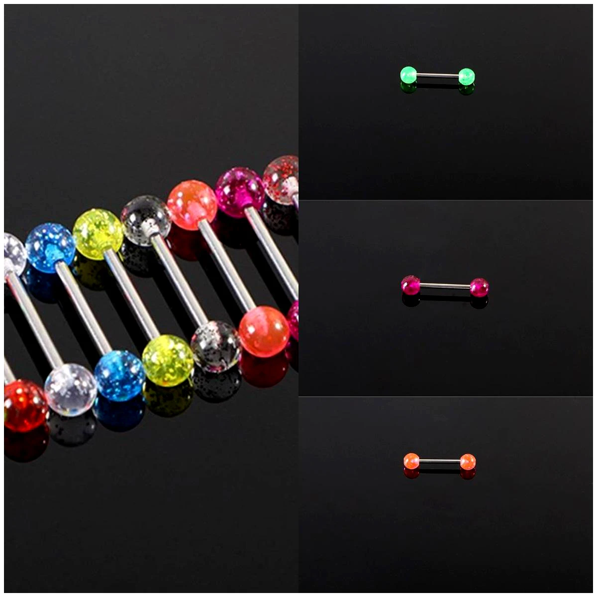 Straight rod, round ball, multi-color, sparkling milk ring, glitter sheet, human puncture accessory