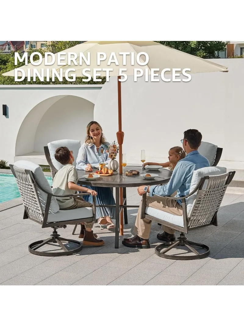 EXPRESSIONS 5-Piece Outdoor Patio Dining Set, 4pcs Patio Swivel Rocking Chairs and 48’’ Round Dining Table