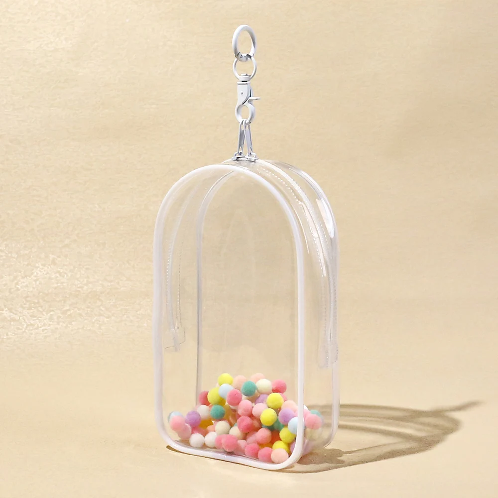 For Mini Cute Labubu V1 V2 PVC Transparent Doll Dust Box with Keychain and Ball