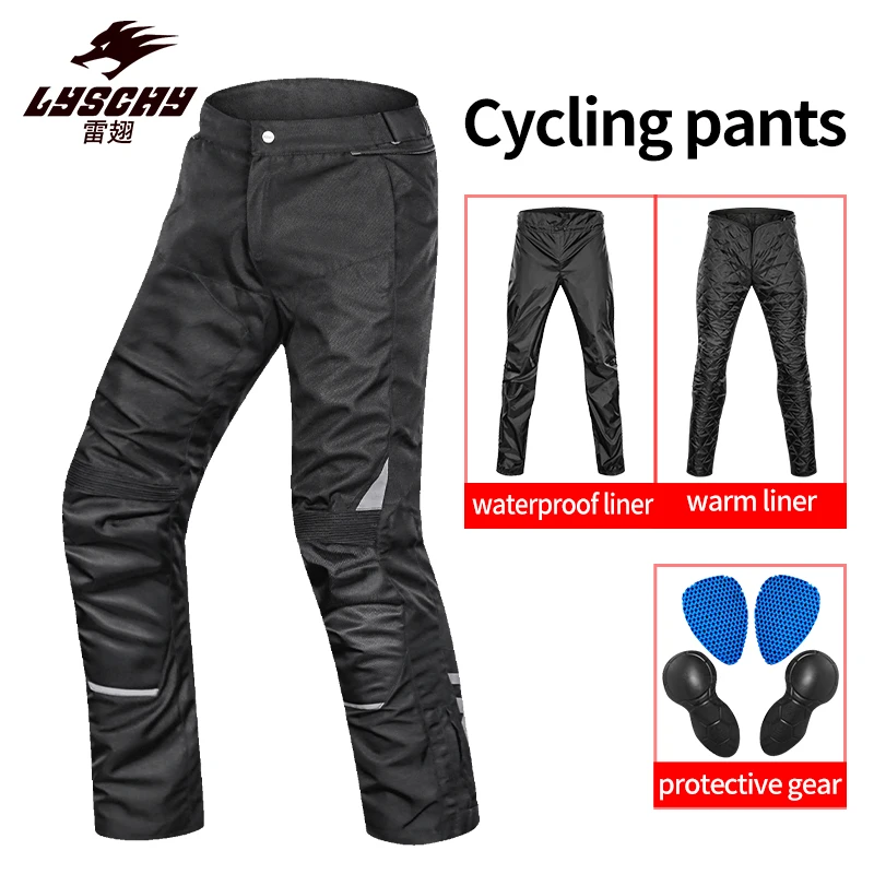 LYSCHY Four Season Warm Waterproof Motorbike Protective Gear Equipment Anti-Fall Riding Trousers Motorcycle Racing Pants S-7XL